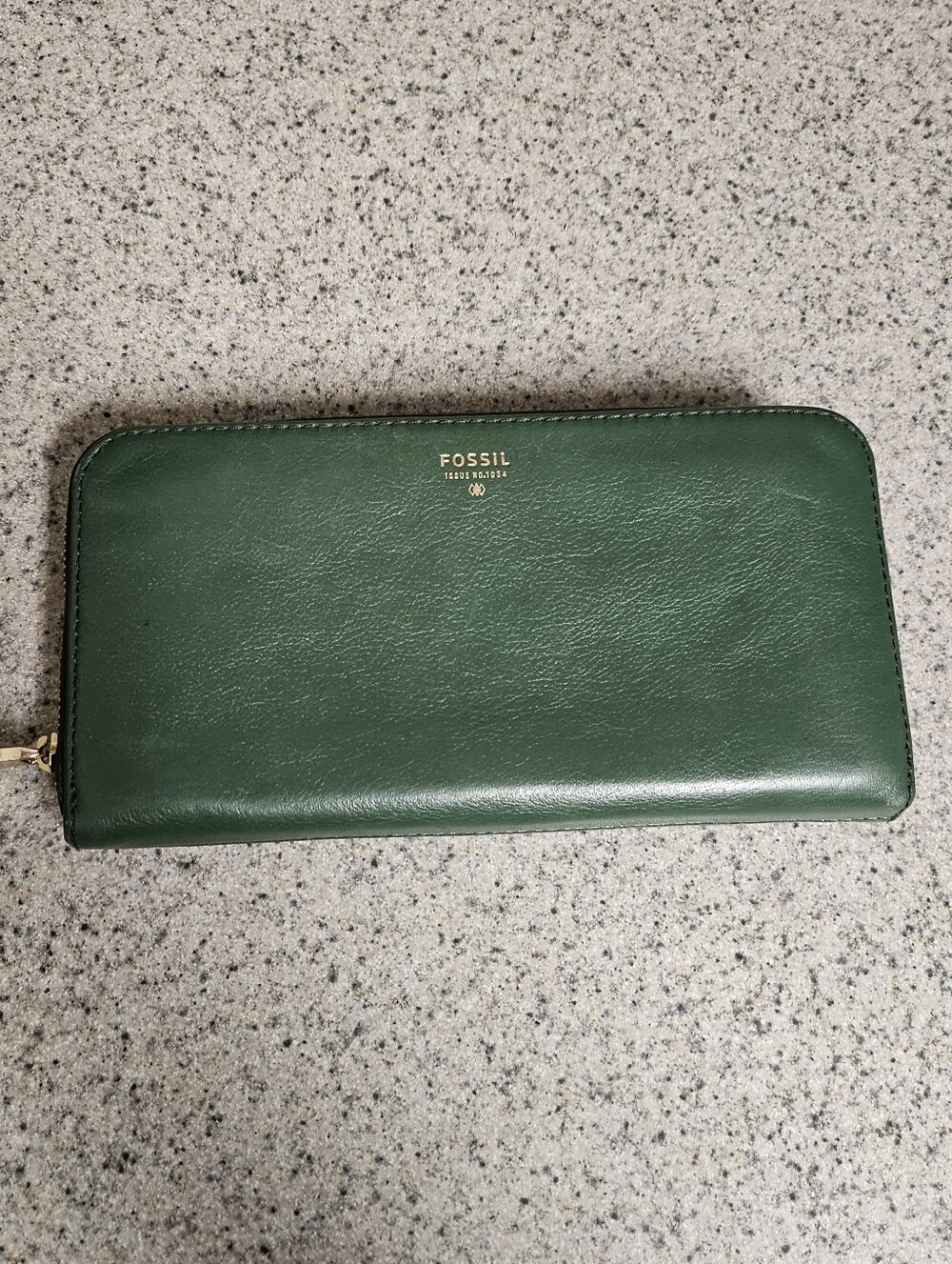 Fossil Green Leather Zip Wallet